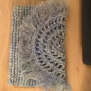 Woven Clutch with Fringe Detail